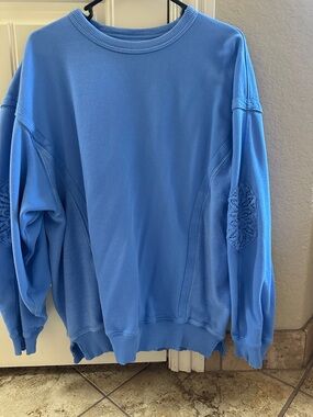 aerie Light Blue Crewneck Sweater with Elbow Patch Detail Small